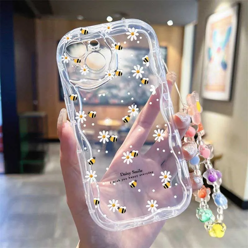Cute Smile bee Flower Wrist St - Cute Cartoon Wrist Strap Silicone Case 评论和价格